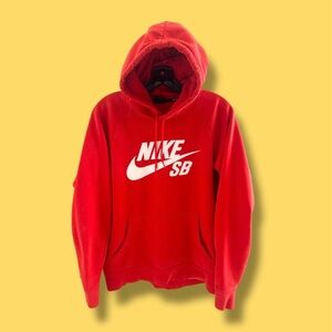 💕NIKE SB Men’s Icon Pullover Skateboarding Hoodie • Red-Orange & White • Medium